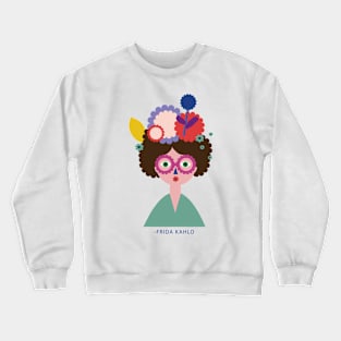 Frida kahlo, mexican painter funny cute portrait with colorful flowers Crewneck Sweatshirt